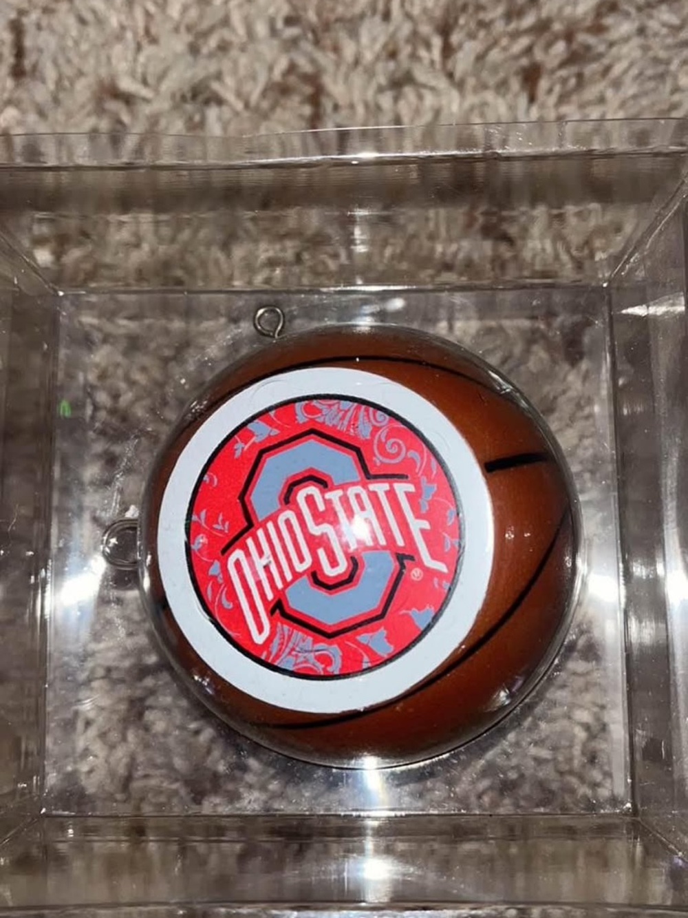 Ohio State Basketball Holiday Ornament - Red/Brown Team Logo Ball